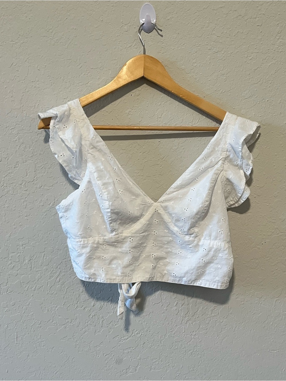 Japna White Eyelet Flutter Sleeve Tie Back Crop Top | Cottagecore Boho Romantic